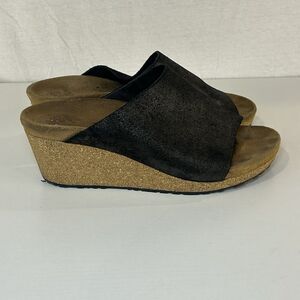 Birkenstock Papillio Namica Black Suede Cork Wedge Sandal Slide 41 Medium